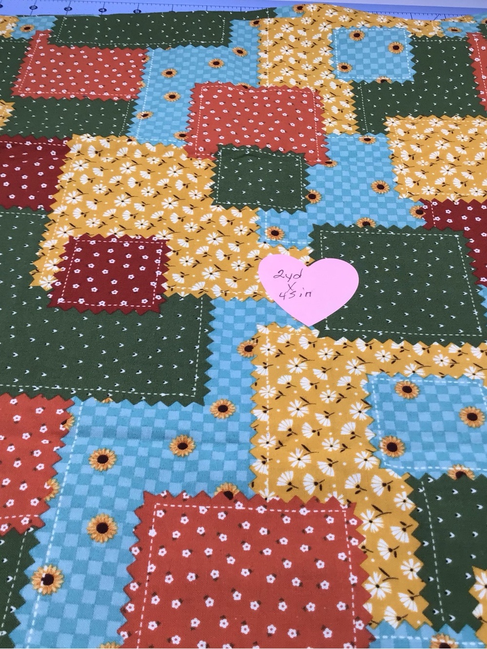 Hobby Lobby Patchwork Fabric in Green, Blue, Red, Yellow 2ydx45in.